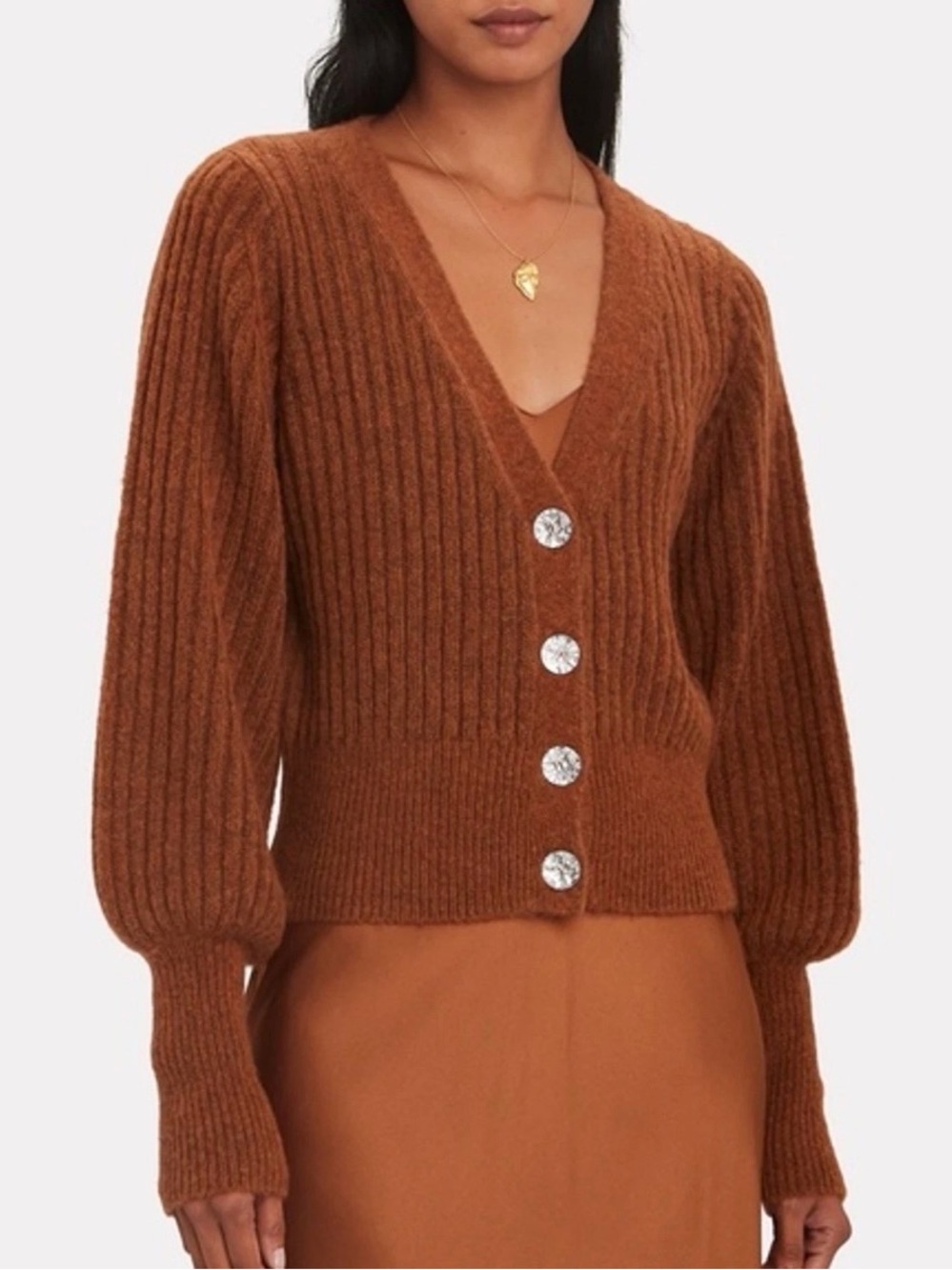 INTERMIX Wool Ella Jewel Cardigan Brown Sweater Large